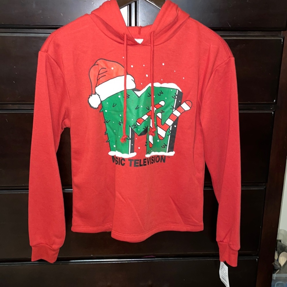 MTV Red holiday hoodie. XS